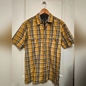 Kuhl Shirt Mens Medium Yellow Plaid Short Sleeve Button Up Outdoor Casual